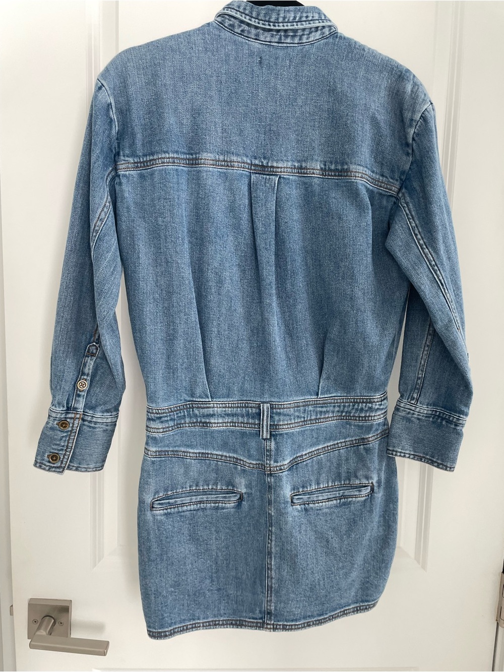 Anthropologie Pilcro Long-Sleeve Denim Micro Mini Shirt Dress Small Petite. 20 - Picture 10 of 10